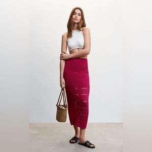 MANGO | MNG | Crochet | Midi Skirt | ULTRA PINK | Size Medium
